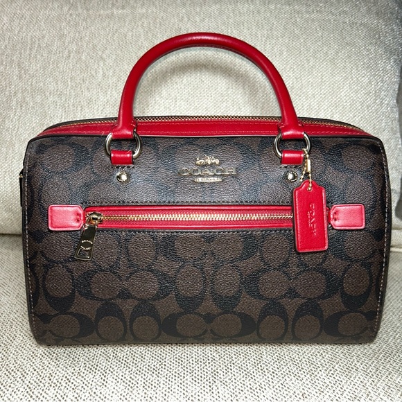 Coach Rowan Signature Brown and Red Satchel